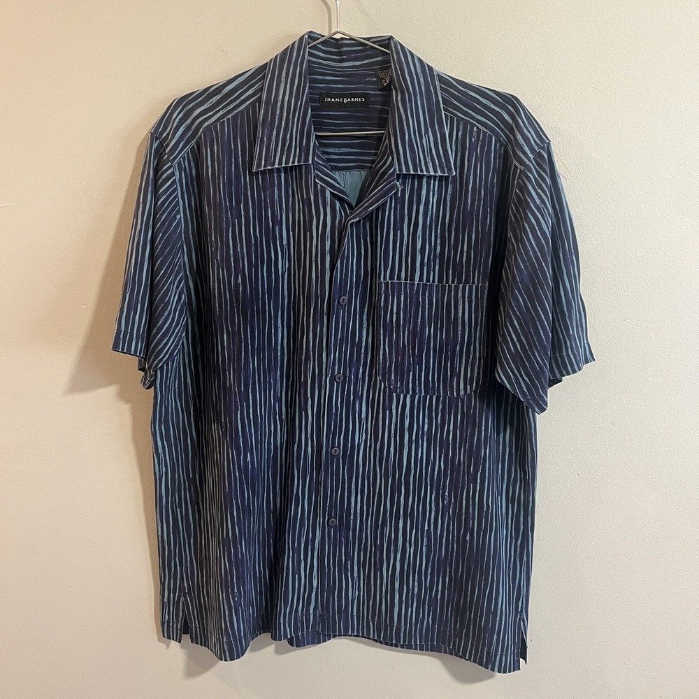 Jhane Barnes Sz M Blue Electric Modernist Cotton Camp Shirt